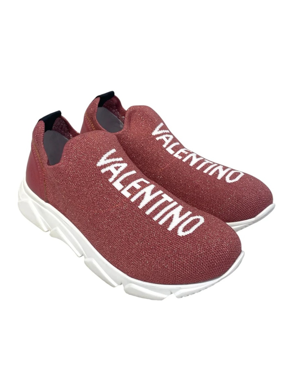 Valentino Rose-Red Knit Logo Slip-On Sneakers